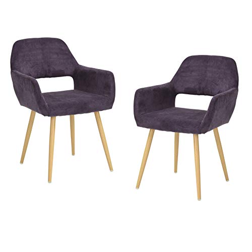 FurnitureR Juego de 2 sillas de Comedor con Brazos Sillas de cojín de Tela con Patas de Metal Resistentes para Comedor Morado