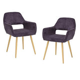 FurnitureR Juego de 2 sillas de Comedor con Brazos Sillas de cojín de Tela con Patas de Metal Resistentes para Comedor Morado