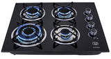 AVERA VT4 Parrilla a gas de Empotrar con 4 Quemadores en Vidrio Templado, color Negro. Estufa para cocina.