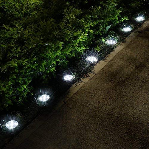 Luces Solar de Tierra Luz 8 LED, WZTO Luces Solares Jardin Impermeable Lámpara en el Exterior, Patio, Entrada de Garaje, Césped, Decoración de Camin (Blanco Frío, 10 Piezas)