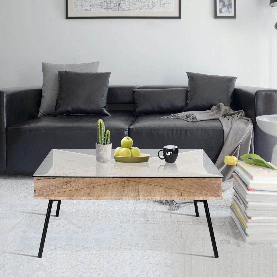 FurnitureR Mesa de Centro Cuadrada contemporánea de Vidrio Templado: Moderna Mesa de cóctel, Mesa de sofá para Sala de Estar y Oficina