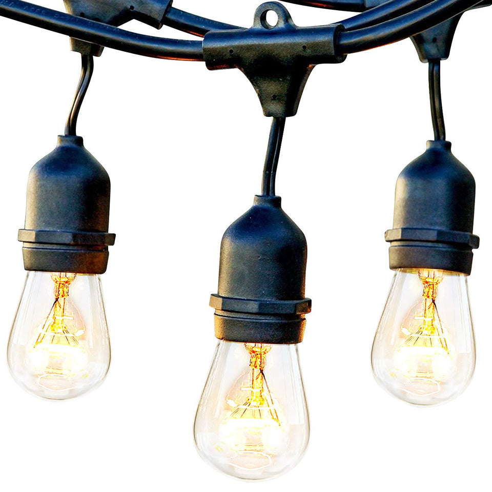 Brightech Ambience Pro - Luces para exteriores de grado comercial con enchufes colgantes - Market Cafe Edison clásico Bistro resistente a la intemperie para patio, jardín, pórtico, patio trasero, fiesta, patio, Negro, 24 Ft Strand