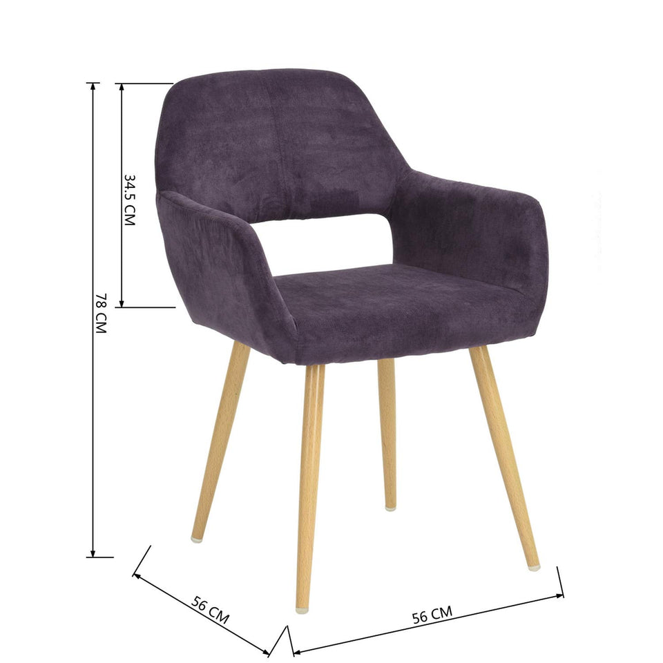 FurnitureR Juego de 2 sillas de Comedor con Brazos Sillas de cojín de Tela con Patas de Metal Resistentes para Comedor Morado