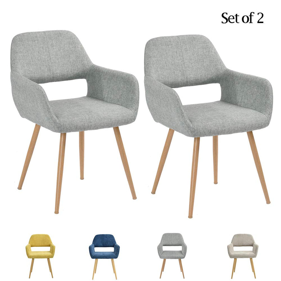 FurnitureR Juego de 2 sillas de Comedor con Brazos Sillas de cojín de Tela con Patas de Metal Resistentes para Comedor Gris