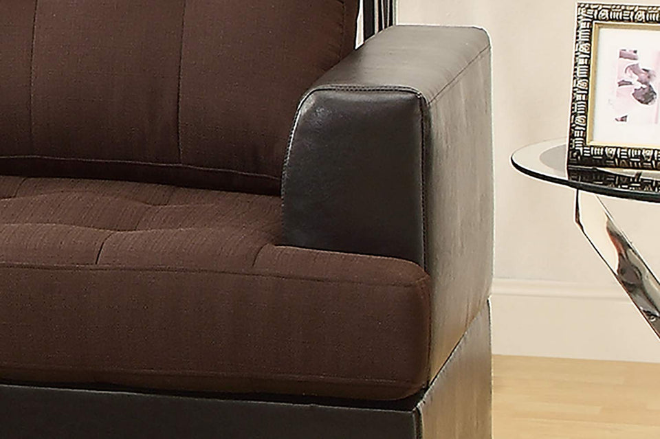 Poundex F7602 Seccional Reversible, Estilo Contemporáneo, Tapizado en Tela de Polifibra/Vinil, Color Café