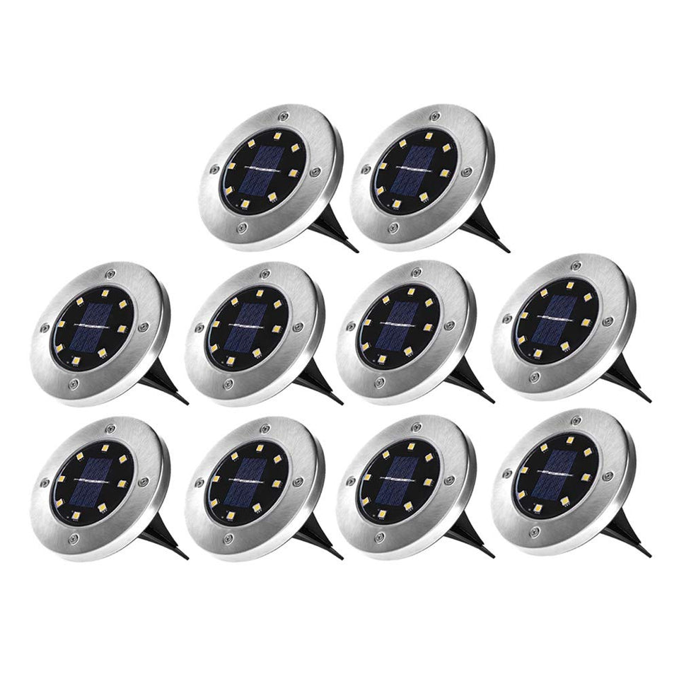 Luces Solar de Tierra Luz 8 LED, WZTO Luces Solares Jardin Impermeable Lámpara en el Exterior, Patio, Entrada de Garaje, Césped, Decoración de Camin (Blanco Frío, 10 Piezas)