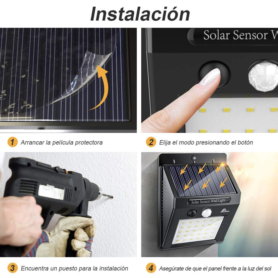 Luces Solares - Pesoo 30 LED Lámpara Solar Exterior Solar Luz LED Iluminación Exterior para Jardín, Patio, Terraza, Inicio, Camino, Escalera Exterior Paquete de 2 [Clase de eficiencia energética A+++]