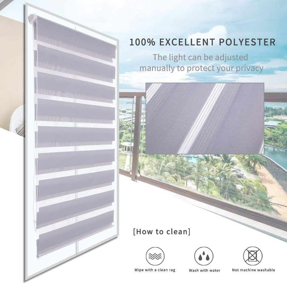LUCKUP - Estor Enrollable de Cebra fácil de Fijar con Accesorios de instalación, Gris, 27.6" x 59"
