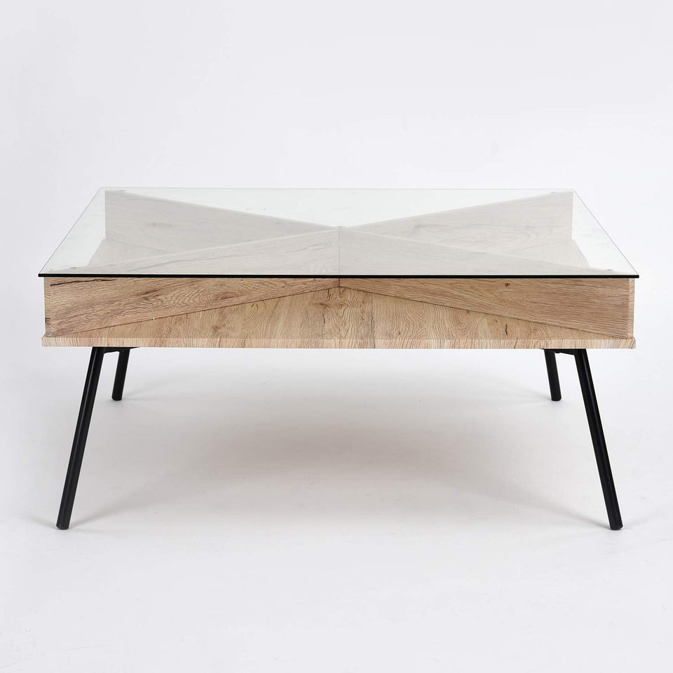 FurnitureR Mesa de Centro Cuadrada contemporánea de Vidrio Templado: Moderna Mesa de cóctel, Mesa de sofá para Sala de Estar y Oficina