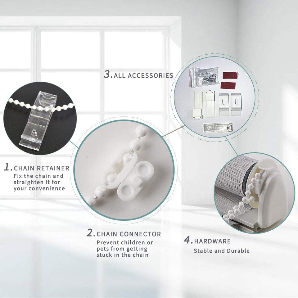 LUCKUP - Estor Enrollable de Cebra fácil de Fijar con Accesorios de instalación, Gris, 27.6" x 59"