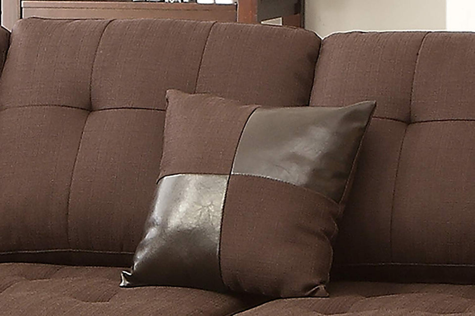 Poundex F7602 Seccional Reversible, Estilo Contemporáneo, Tapizado en Tela de Polifibra/Vinil, Color Café