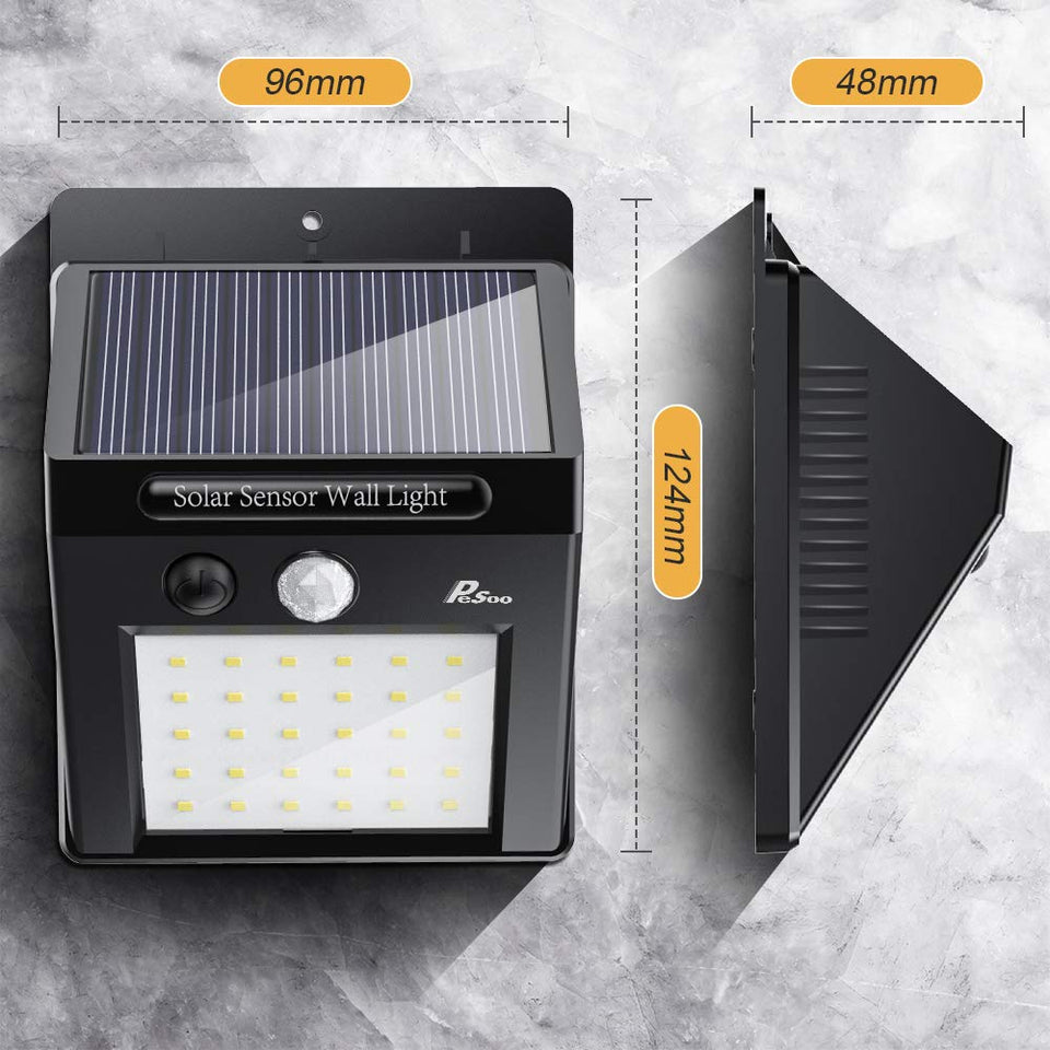 Luces Solares - Pesoo 30 LED Lámpara Solar Exterior Solar Luz LED Iluminación Exterior para Jardín, Patio, Terraza, Inicio, Camino, Escalera Exterior Paquete de 2 [Clase de eficiencia energética A+++]