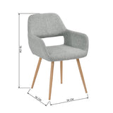 FurnitureR Juego de 2 sillas de Comedor con Brazos Sillas de cojín de Tela con Patas de Metal Resistentes para Comedor Gris