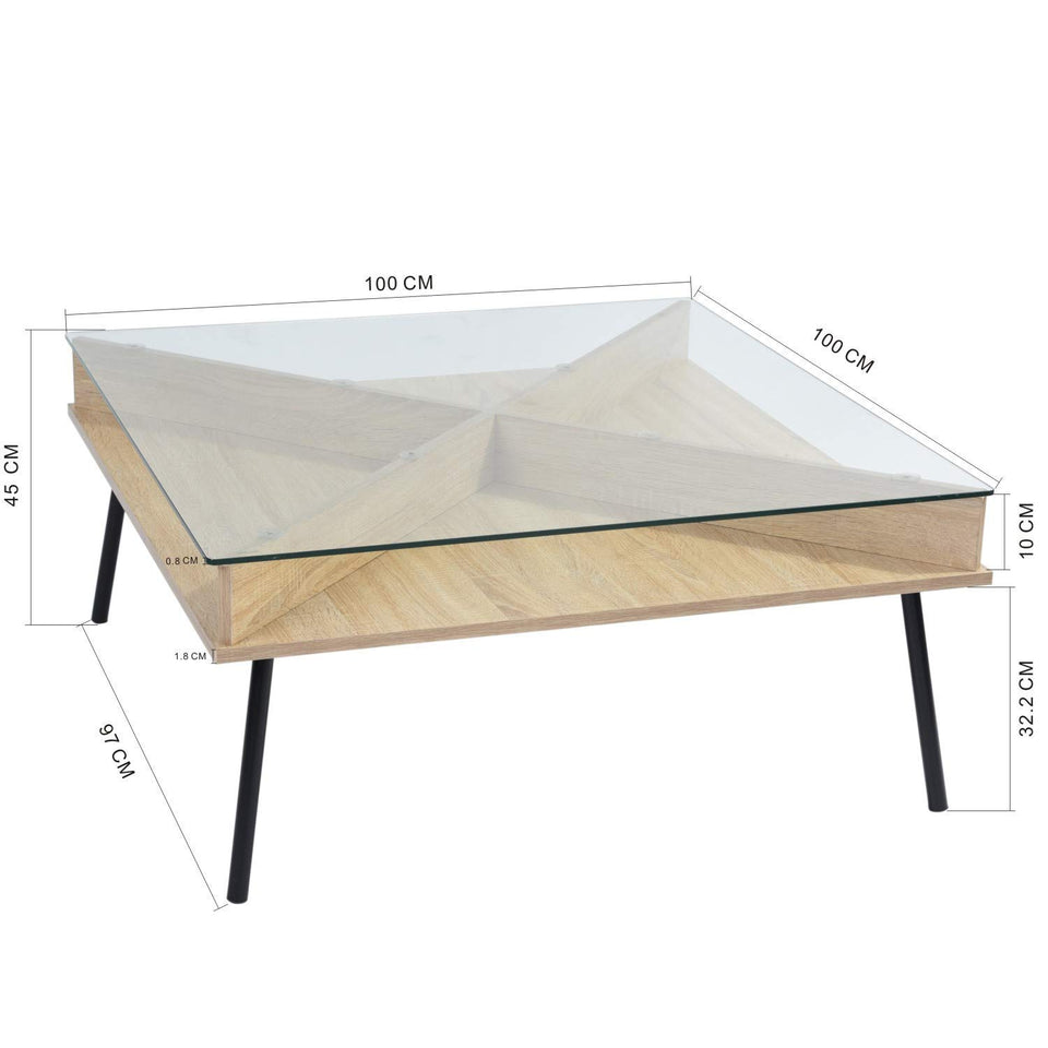FurnitureR Mesa de Centro Cuadrada contemporánea de Vidrio Templado: Moderna Mesa de cóctel, Mesa de sofá para Sala de Estar y Oficina