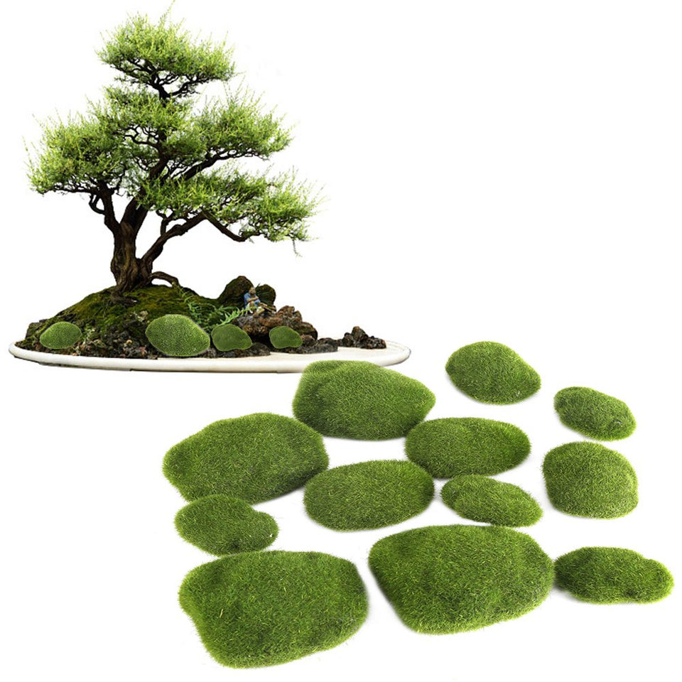 Piedras de musgo artificiales, 12 piezas de musgo verde cubierto de rocas decorativas Simulación de hierba Bryophyte Bonsai jardín DIY decoración de paisaje