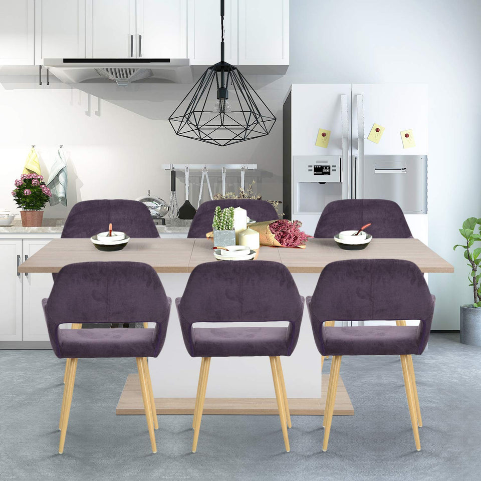 FurnitureR Juego de 2 sillas de Comedor con Brazos Sillas de cojín de Tela con Patas de Metal Resistentes para Comedor Morado