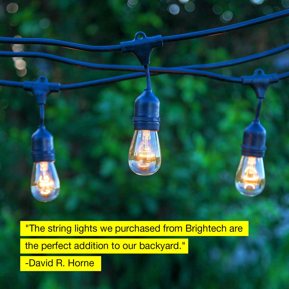 Brightech Ambience Pro - Luces para exteriores de grado comercial con enchufes colgantes - Market Cafe Edison clásico Bistro resistente a la intemperie para patio, jardín, pórtico, patio trasero, fiesta, patio, Negro, 24 Ft Strand