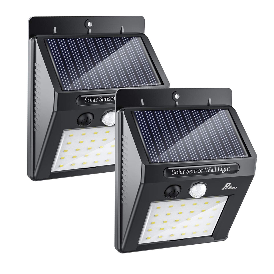 Luces Solares - Pesoo 30 LED Lámpara Solar Exterior Solar Luz LED Iluminación Exterior para Jardín, Patio, Terraza, Inicio, Camino, Escalera Exterior Paquete de 2 [Clase de eficiencia energética A+++]