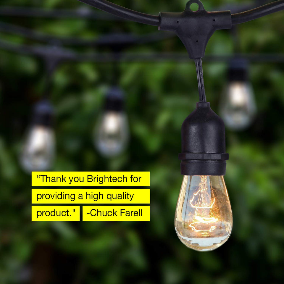 Brightech Ambience Pro - Luces para exteriores de grado comercial con enchufes colgantes - Market Cafe Edison clásico Bistro resistente a la intemperie para patio, jardín, pórtico, patio trasero, fiesta, patio, Negro, 24 Ft Strand