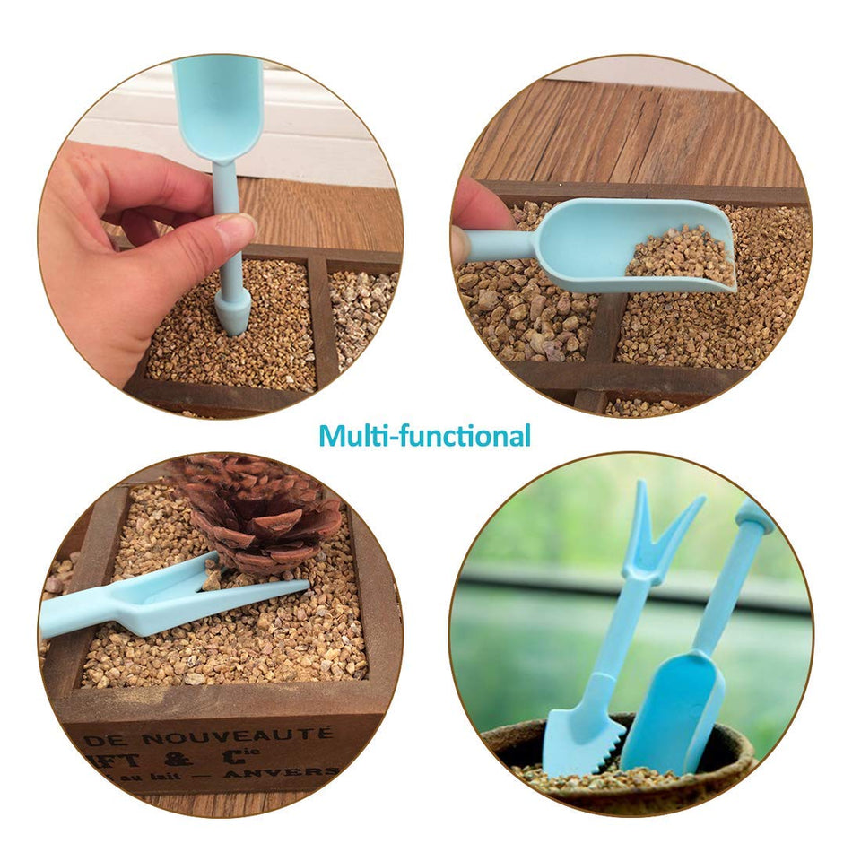 Cheelom Mini jardín de 15 piezas para trasplante manual de herramientas suculentas Plantación en miniatura, macetas, cactus, planta de interior, herramientas de bonsai, kit de bonsai (Azul)
