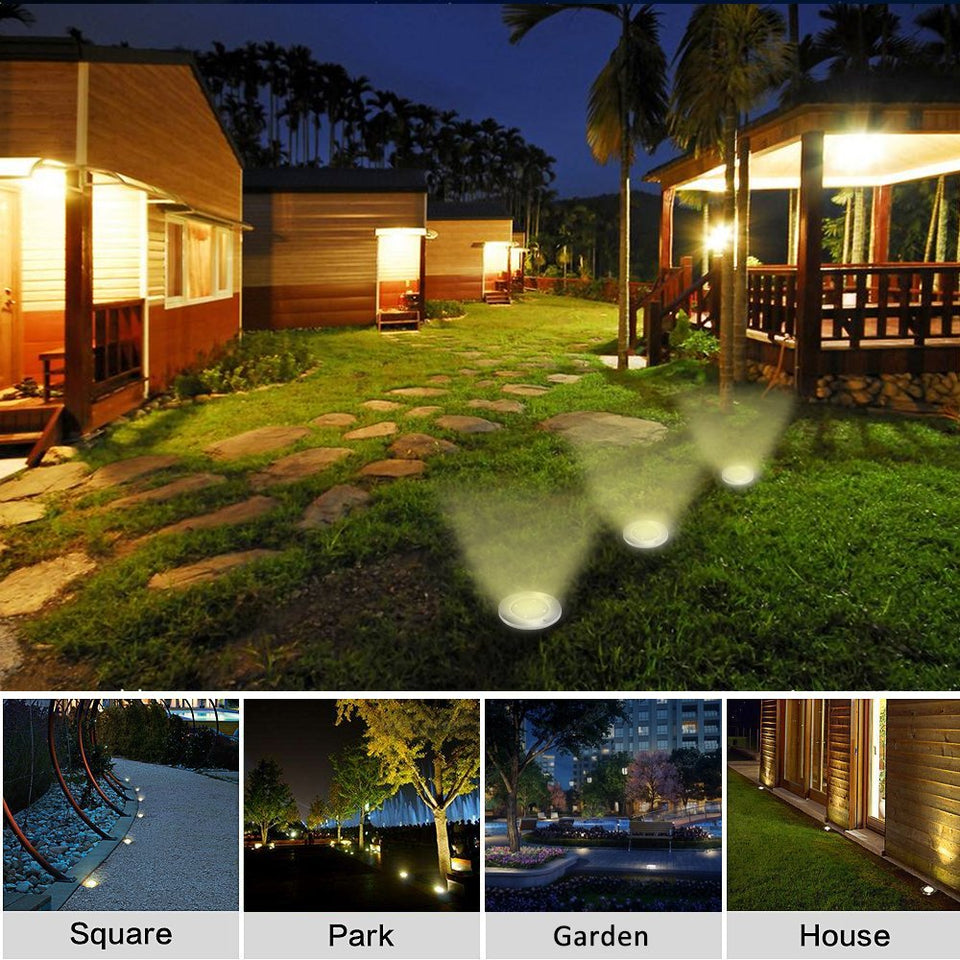 Luces Solar de Tierra Luz 8 LED, WZTO Luces Solares Jardin Impermeable Lámpara en el Exterior, Patio, Entrada de Garaje, Césped, Decoración de Camin (Blanco Frío, 10 Piezas)