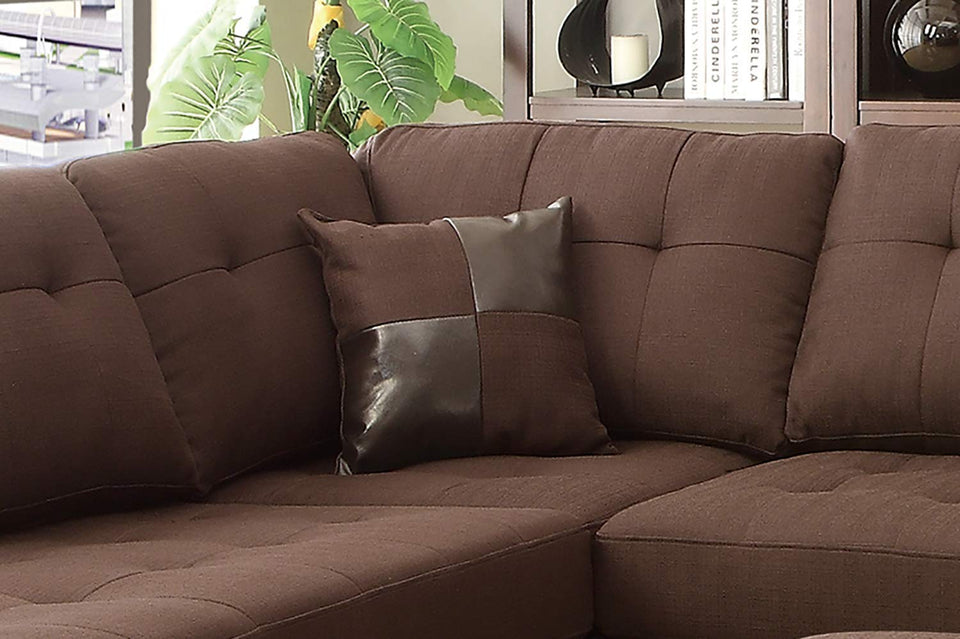 Poundex F7602 Seccional Reversible, Estilo Contemporáneo, Tapizado en Tela de Polifibra/Vinil, Color Café