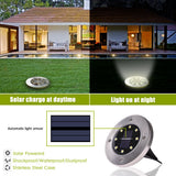 Luces Solar de Tierra Luz 8 LED, WZTO Luces Solares Jardin Impermeable Lámpara en el Exterior, Patio, Entrada de Garaje, Césped, Decoración de Camin (Blanco Frío, 10 Piezas)