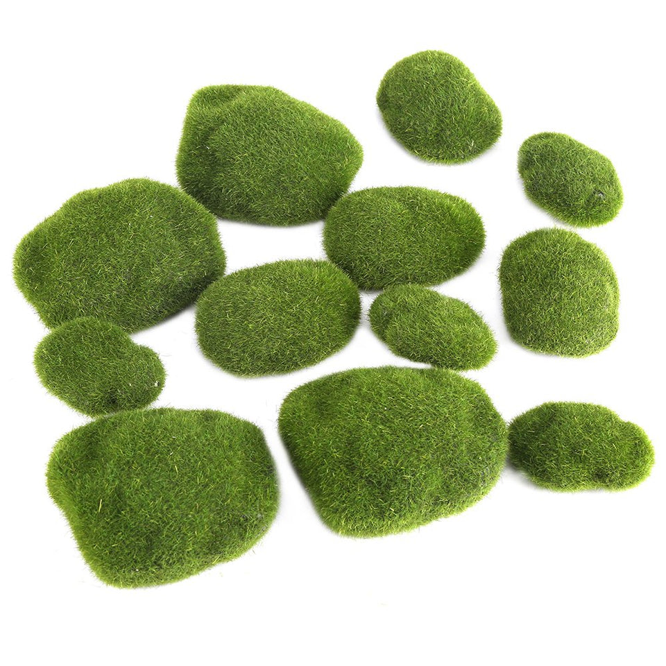 Piedras de musgo artificiales, 12 piezas de musgo verde cubierto de rocas decorativas Simulación de hierba Bryophyte Bonsai jardín DIY decoración de paisaje