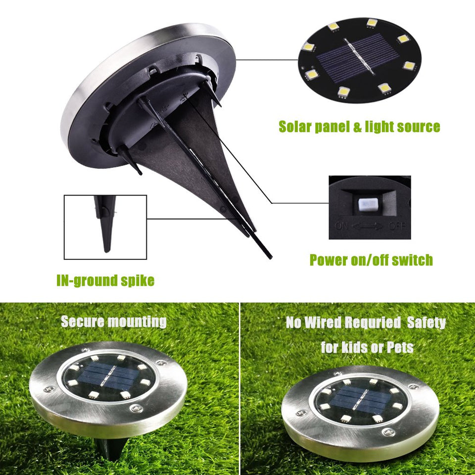 Luces Solar de Tierra Luz 8 LED, WZTO Luces Solares Jardin Impermeable Lámpara en el Exterior, Patio, Entrada de Garaje, Césped, Decoración de Camin (Blanco Frío, 10 Piezas)