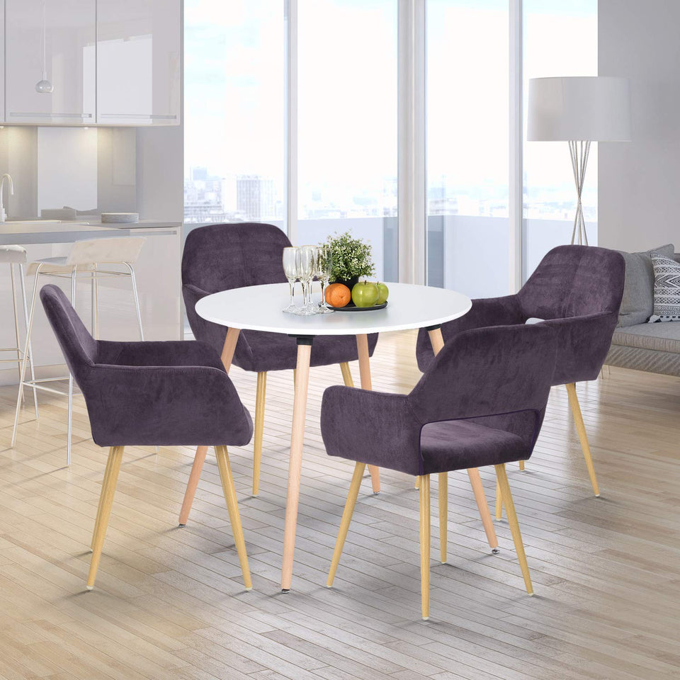FurnitureR Juego de 2 sillas de Comedor con Brazos Sillas de cojín de Tela con Patas de Metal Resistentes para Comedor Morado