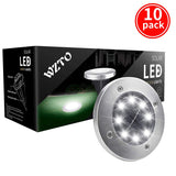 Luces Solar de Tierra Luz 8 LED, WZTO Luces Solares Jardin Impermeable Lámpara en el Exterior, Patio, Entrada de Garaje, Césped, Decoración de Camin (Blanco Frío, 10 Piezas)