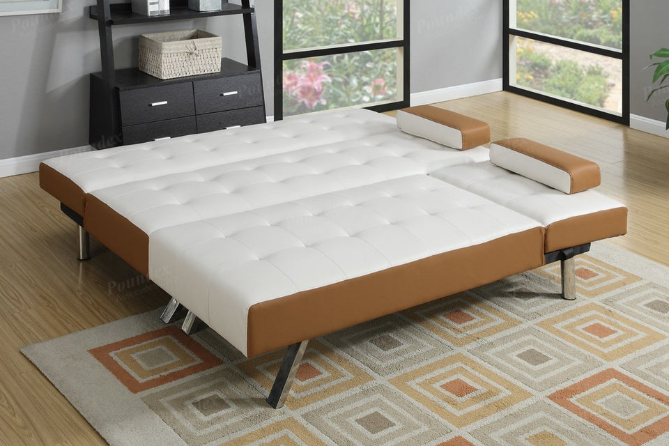 Poundex F7887 Seccional Ajustable Tapizado en Vinil, color Blanco/Café Claro