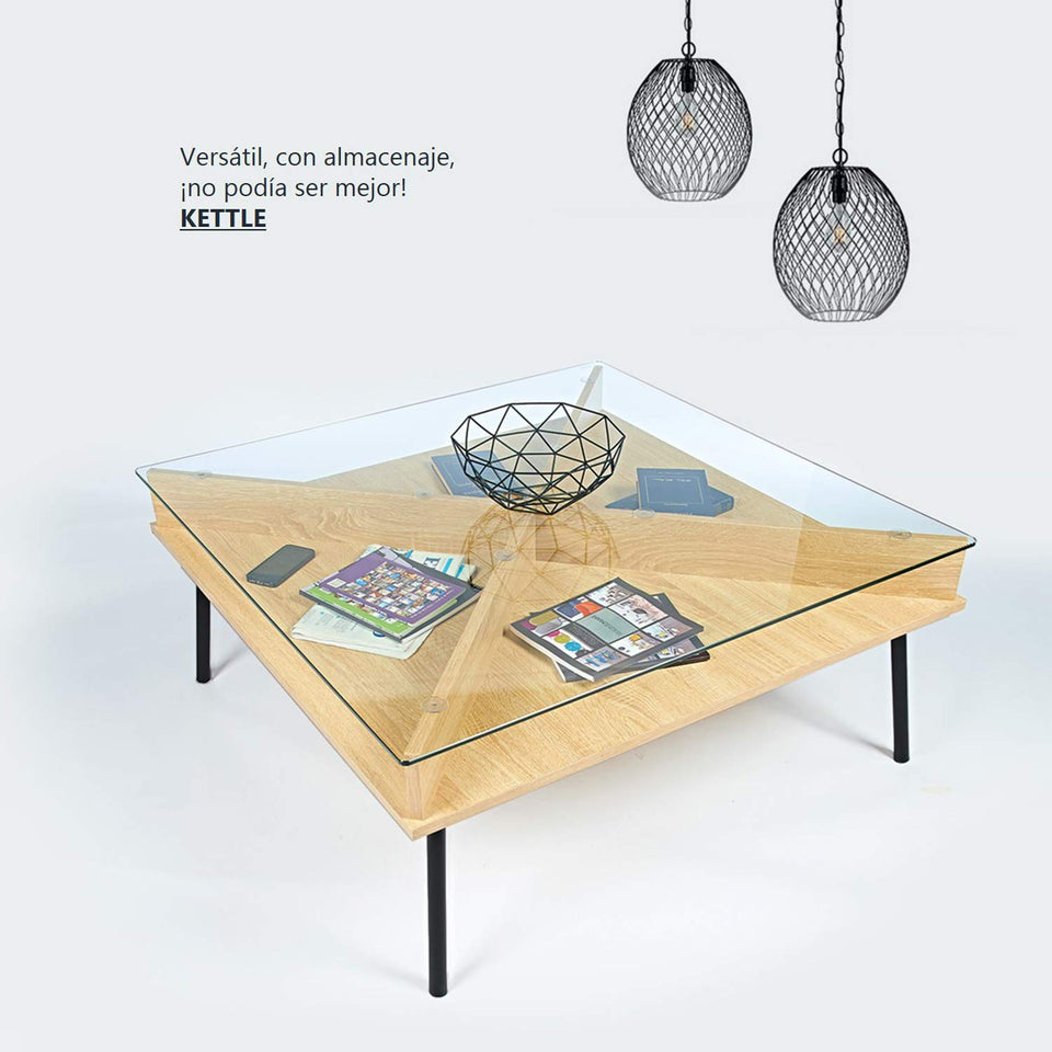 FurnitureR Mesa de Centro Cuadrada contemporánea de Vidrio Templado: Moderna Mesa de cóctel, Mesa de sofá para Sala de Estar y Oficina