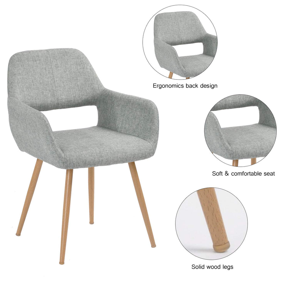 FurnitureR Juego de 2 sillas de Comedor con Brazos Sillas de cojín de Tela con Patas de Metal Resistentes para Comedor Gris