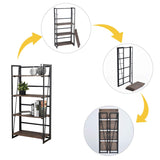 FurnitureR Sin Ensamblaje Estantes Plegables con 4 Repisas Estilo Industrial y Vendimia Elegante Librero Estantes de Almacenamiento para Cocina, Oficina, Sala