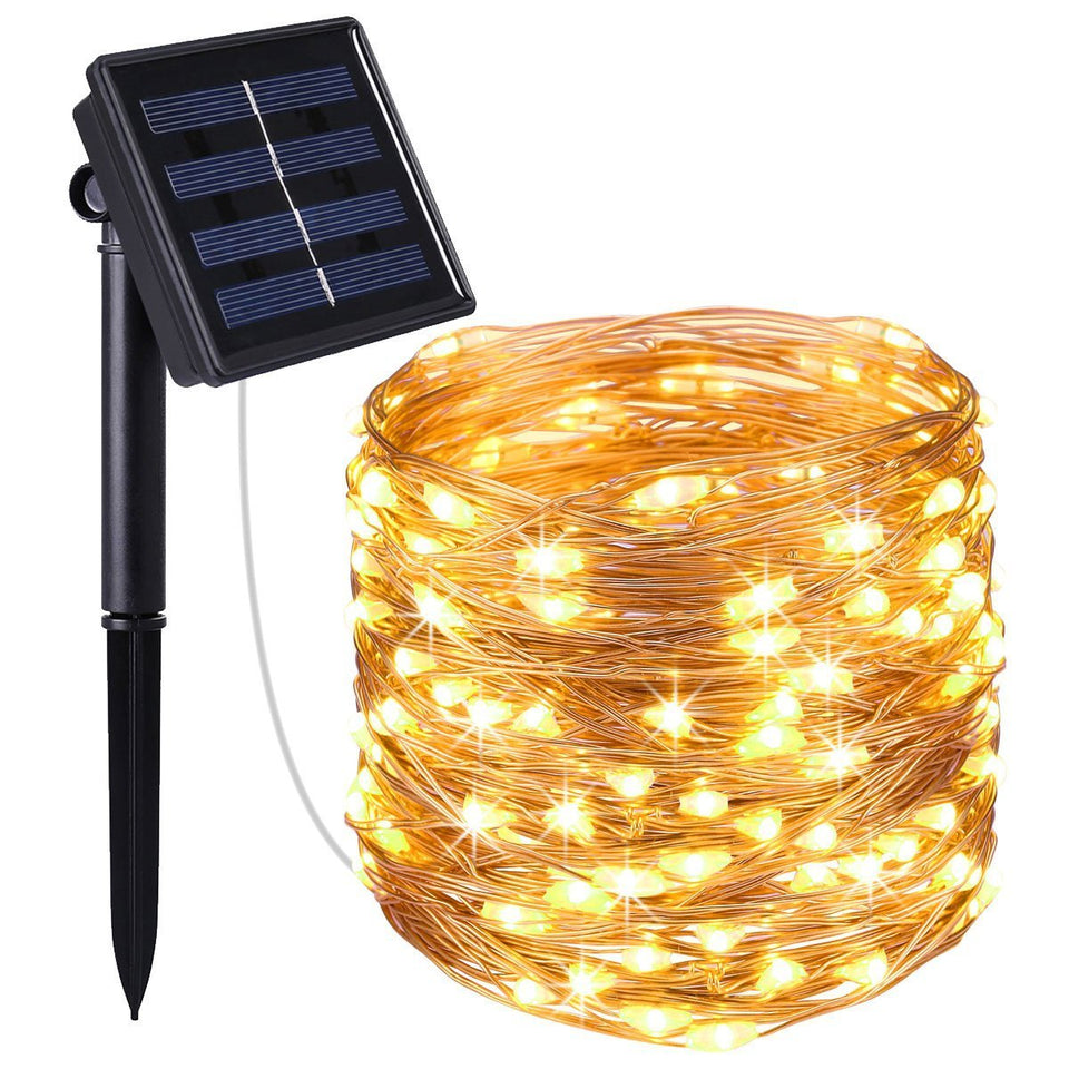 NEXGADGET Guirnaldas de Luces Solares Decorativas 8 Modos 20M Luz LED 200, Alambre de Cobre Flexible Impermeable IP65 para Fiestas, Bodas, Jardín, Patio,Edificio y Año Nuevo etc (Blanco Cálido)