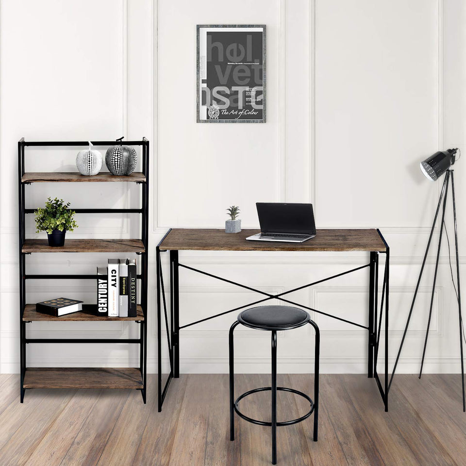 FurnitureR Sin Ensamblaje Estantes Plegables con 4 Repisas Estilo Industrial y Vendimia Elegante Librero Estantes de Almacenamiento para Cocina, Oficina, Sala