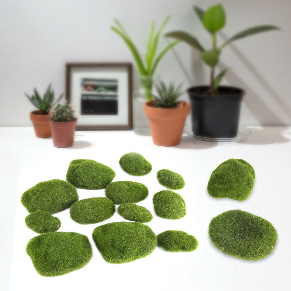 Piedras de musgo artificiales, 12 piezas de musgo verde cubierto de rocas decorativas Simulación de hierba Bryophyte Bonsai jardín DIY decoración de paisaje