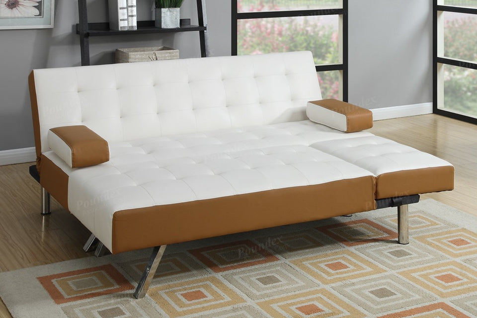 Poundex F7887 Seccional Ajustable Tapizado en Vinil, color Blanco/Café Claro