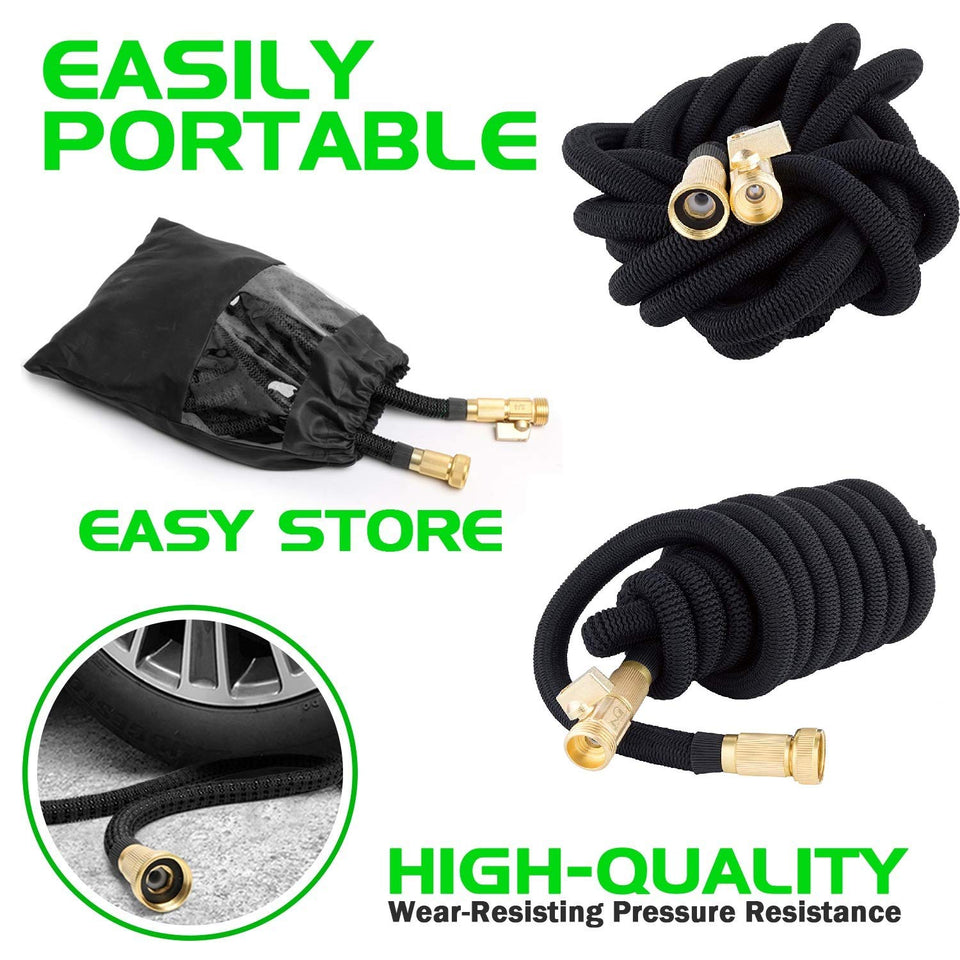 Manguera Expandible - Manguera de jardín retractil extensible de hasta 15 y 30 metros + Pistola para Agua 9 Patrones + Empaques - Conectores de metal de 3/4 ", estiramiento extra fuerte y material flexible - Manguera para agua