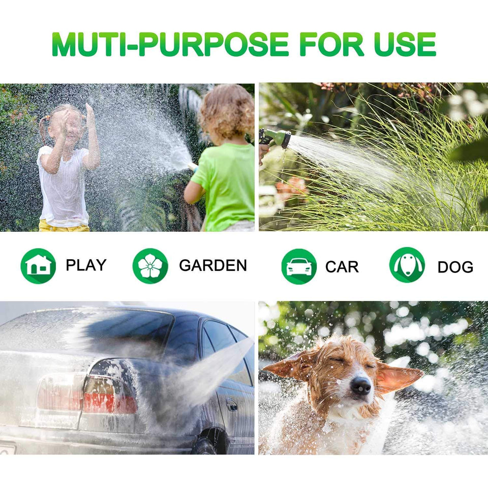 Manguera Expandible - Manguera de jardín retractil extensible de hasta 15 y 30 metros + Pistola para Agua 9 Patrones + Empaques - Conectores de metal de 3/4 ", estiramiento extra fuerte y material flexible - Manguera para agua