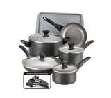 Farberware Juego de 15 utensilios de cocina, apto para lavaplatos, Antiadherente, Pewter, 1