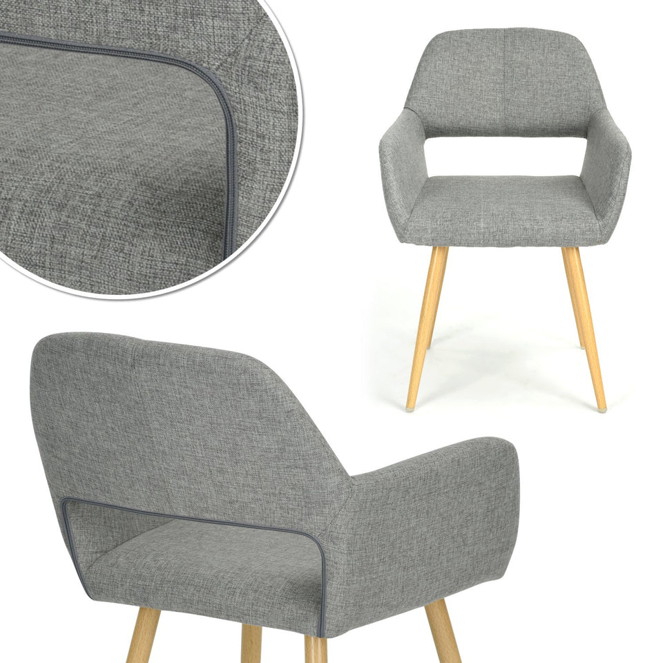 FurnitureR Juego de 2 sillas de Comedor con Brazos Sillas de cojín de Tela con Patas de Metal Resistentes para Comedor Gris