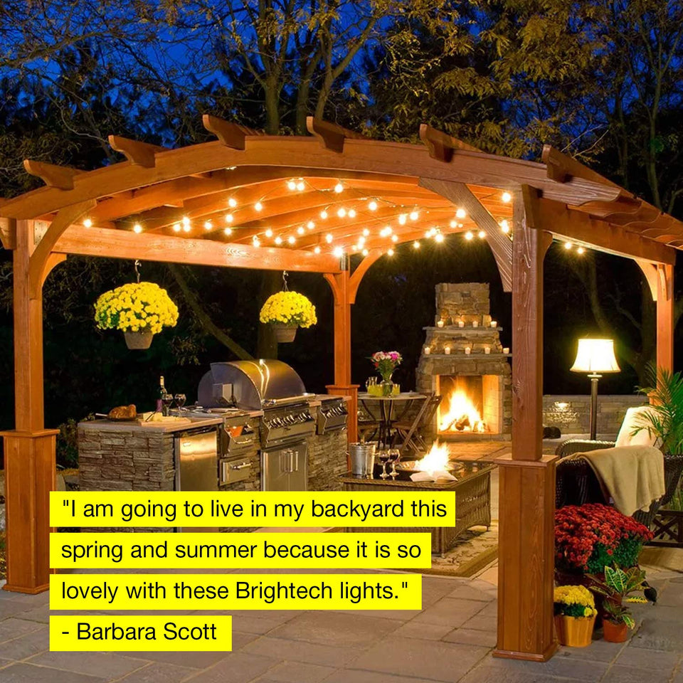 Brightech Ambience Pro - Luces para exteriores de grado comercial con enchufes colgantes - Market Cafe Edison clásico Bistro resistente a la intemperie para patio, jardín, pórtico, patio trasero, fiesta, patio, Negro, 24 Ft Strand