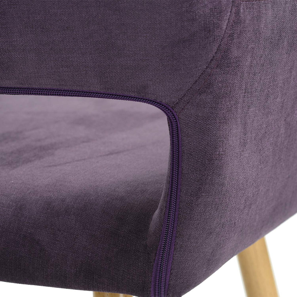 FurnitureR Juego de 2 sillas de Comedor con Brazos Sillas de cojín de Tela con Patas de Metal Resistentes para Comedor Morado