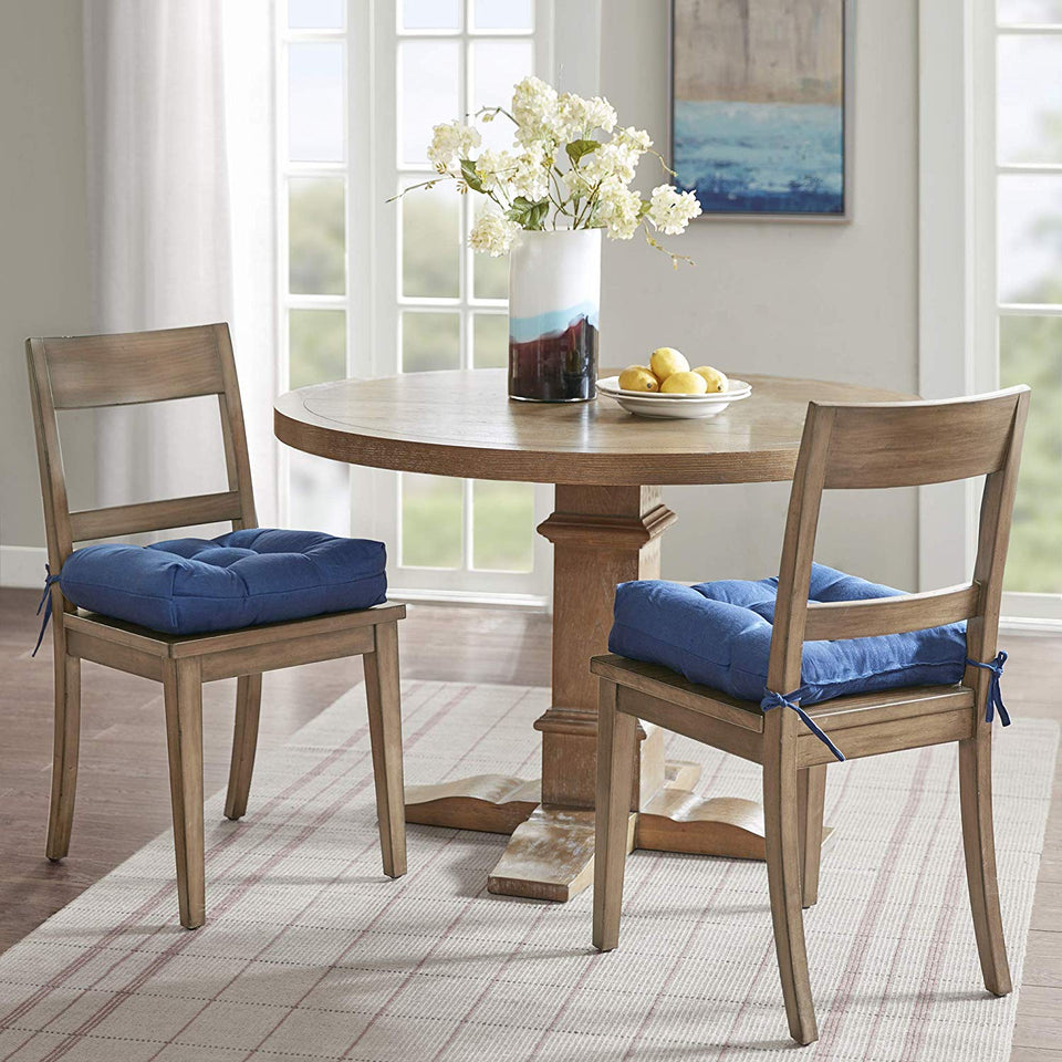 Madison Park Ridge par de Cojines Cuadrados para Silla, 100% Tela de Lino Suave, con Relleno de poliÃ©ster para Comedor, Oficina y Sala de Estar, Casual, Marino, 16"X16"X4", 1, 1