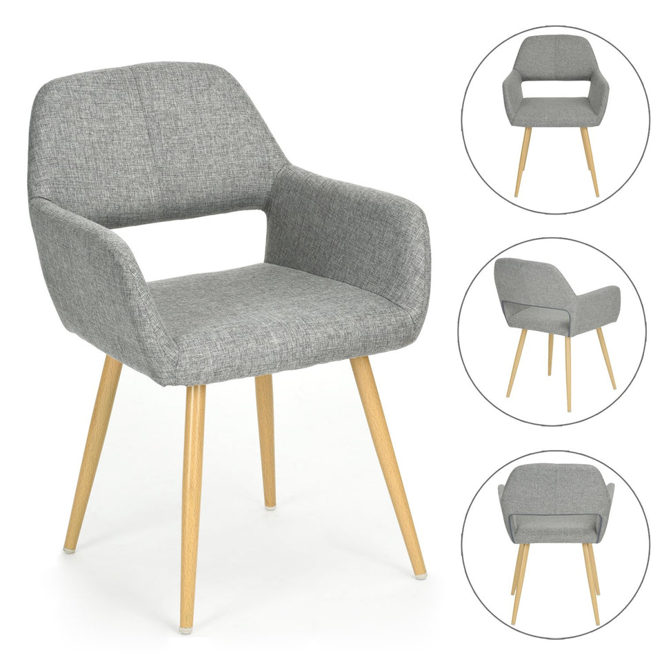 FurnitureR Juego de 2 sillas de Comedor con Brazos Sillas de cojín de Tela con Patas de Metal Resistentes para Comedor Gris