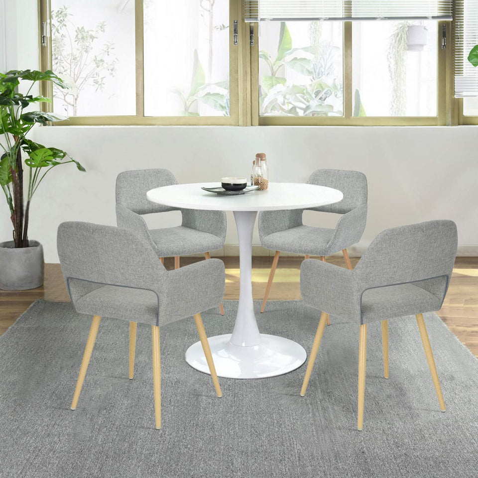 FurnitureR Juego de 2 sillas de Comedor con Brazos Sillas de cojín de Tela con Patas de Metal Resistentes para Comedor Gris