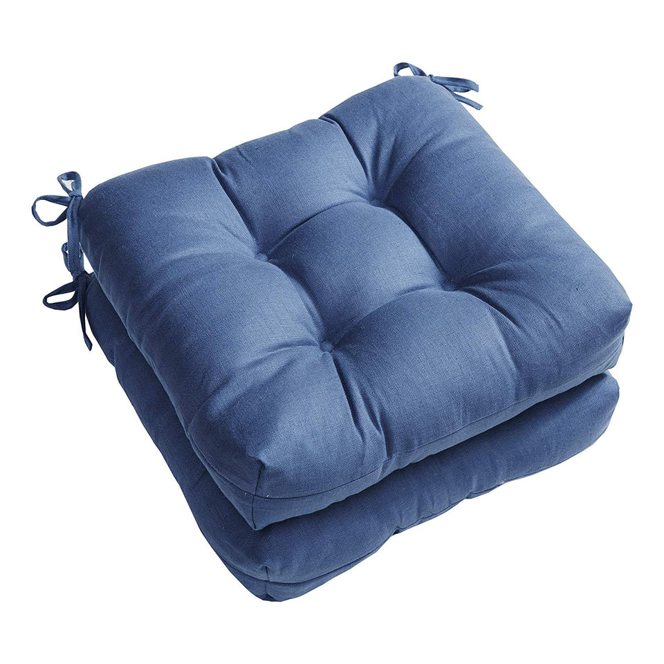Madison Park Ridge par de Cojines Cuadrados para Silla, 100% Tela de Lino Suave, con Relleno de poliÃ©ster para Comedor, Oficina y Sala de Estar, Casual, Marino, 16"X16"X4", 1, 1