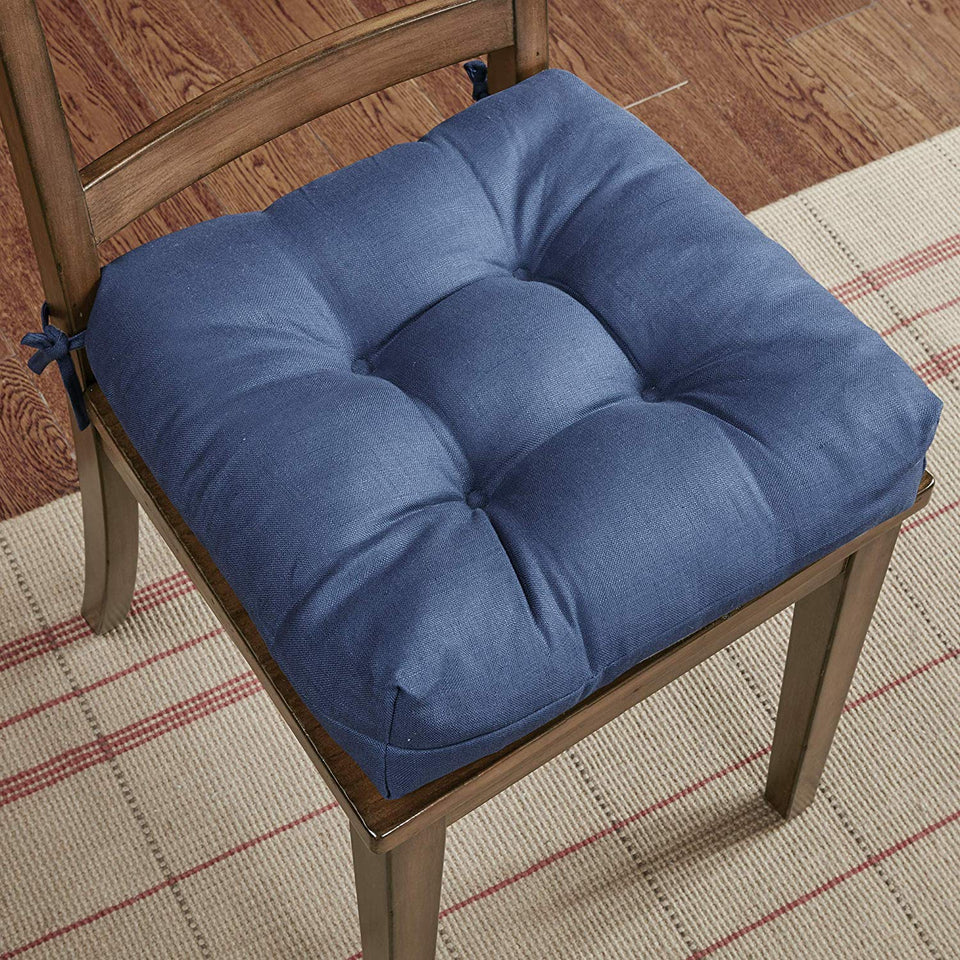 Madison Park Ridge par de Cojines Cuadrados para Silla, 100% Tela de Lino Suave, con Relleno de poliÃ©ster para Comedor, Oficina y Sala de Estar, Casual, Marino, 16"X16"X4", 1, 1